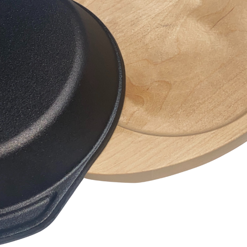 10 x Cast Iron Pan 19cm With Two Thick Side Handles On Wooden Sizzling Plate Tray - Green Shop Online