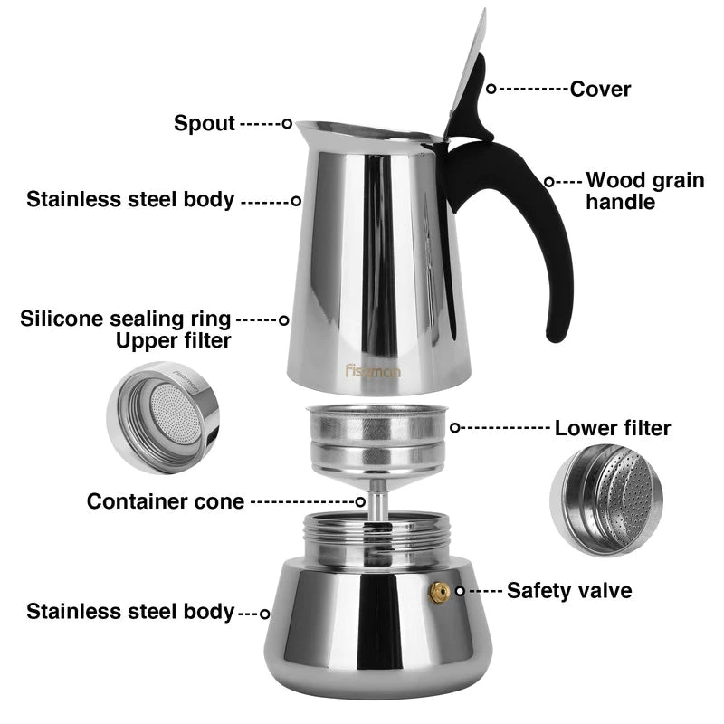 Coffee Maker 300ml for 6 cups - Stainless Steel - Green Shop Online