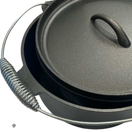Cast Iron Dutch Oven Pan 25 x 10cm With Two Side Handles and Hanger - Green Shop Online