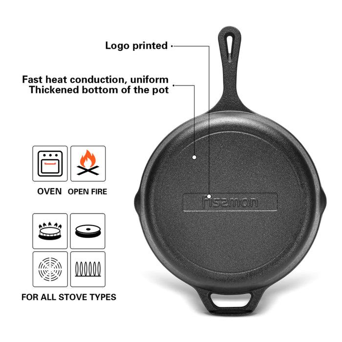 Non-Stick Cast Iron Frying Pan 26cm with Helper Handle