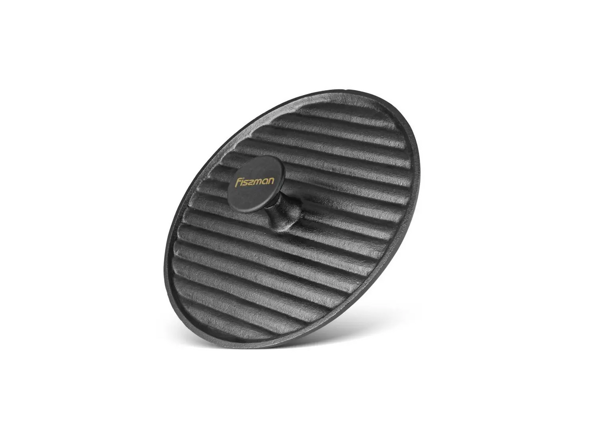 Non-Stick Cast Iron Round Grill Press With Bakelite Knob Black 24cm - Green Shop Online