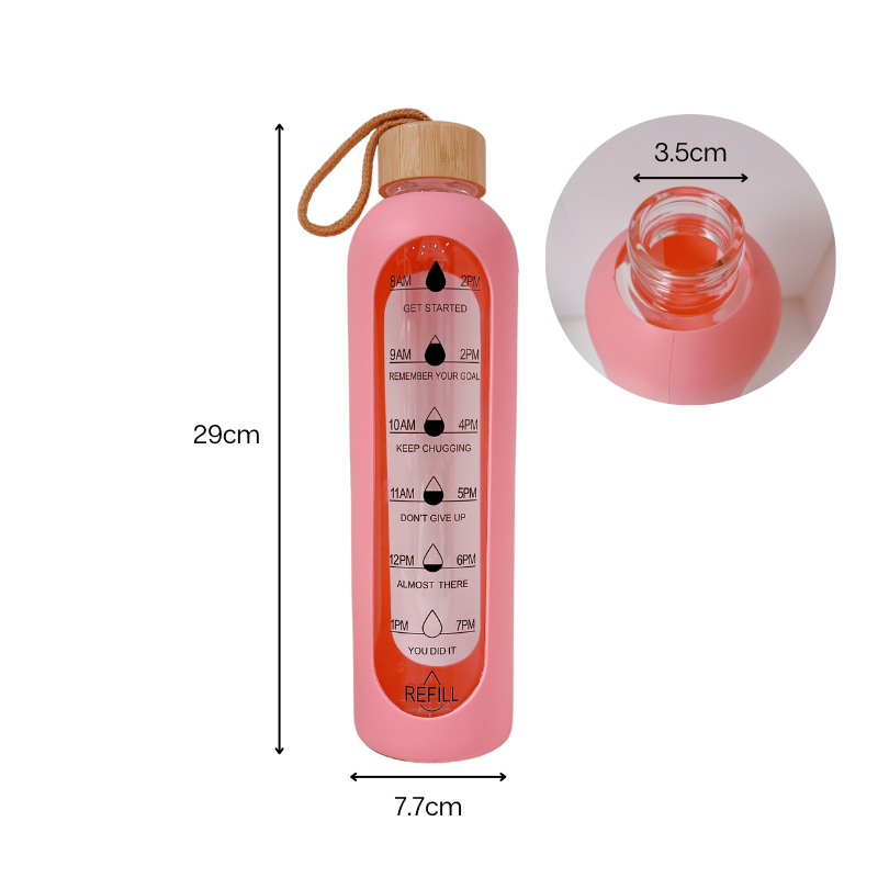 Motivational Sports Bottle 1Ltr with Bamboo Lid & Silicone Sleeve - Green Shop Online