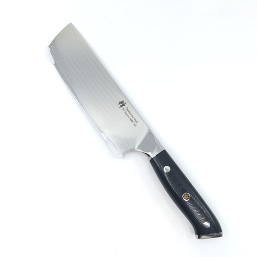Nakiri Knife 7in Damascus Steel Blade – black wood handle