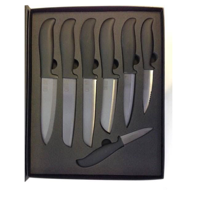7 Piece Ceramic Knife Set + Knife Block - Green Shop Online