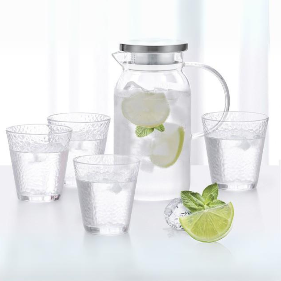 Jug 1400ml With Four Glasses Drinking Set Borosilicate Glass - Green Shop Online