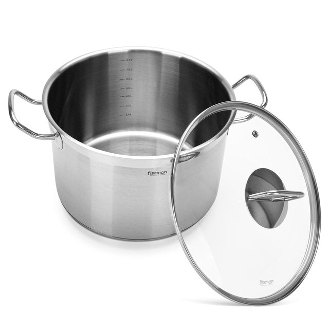 Stockpot 24 x 18cm 8.1 LTR with Glass Lid Stainless Steel - Green Shop Online