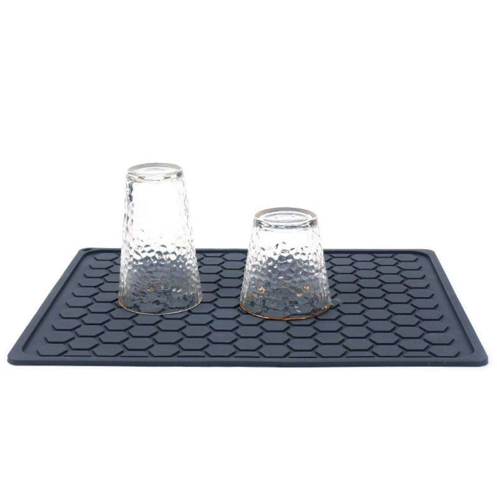 Silicone Dish Drainer Mat - Dark Grey - Hexagon 30x40cm - Green Shop Online