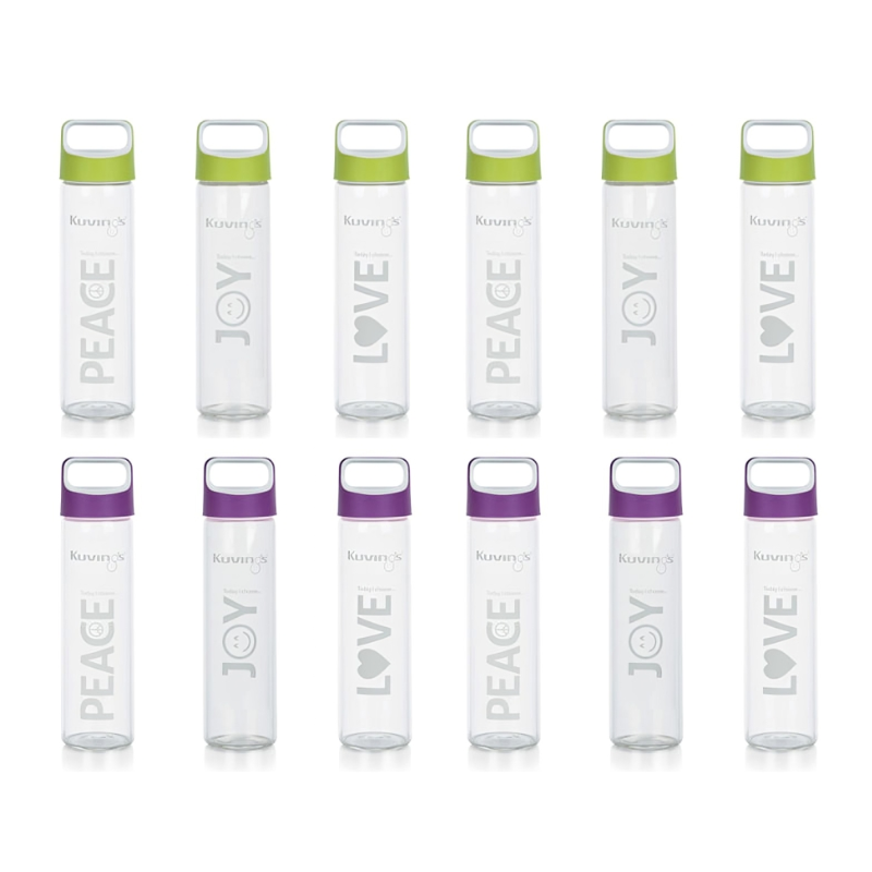 12 Pack – Love Peace Joy Toughened Glass Drink Bottle - Green Shop Online