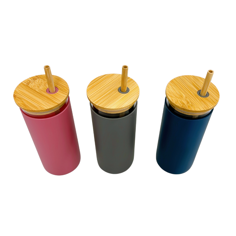 Smoothie Glass Cup with Bamboo Lid & Straw - 480ml - Green Shop Online