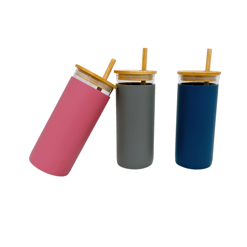 Smoothie Glass Cup with Bamboo Lid & Straw - 480ml - Green Shop Online