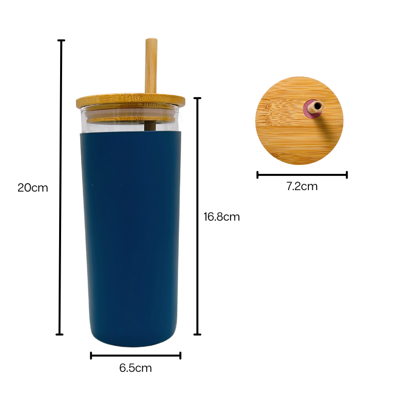 Smoothie Glass Cup with Bamboo Lid & Straw - 480ml - Green Shop Online