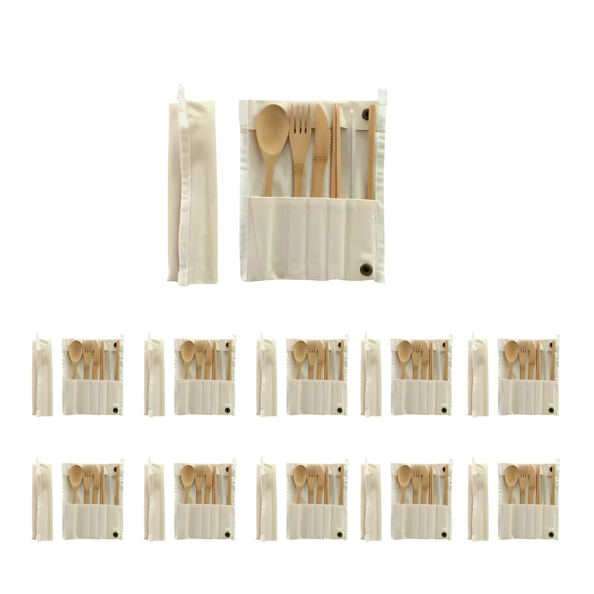 Bamboo Reusable Roll Up Cutlery Set 7 Piece - Pack of 10