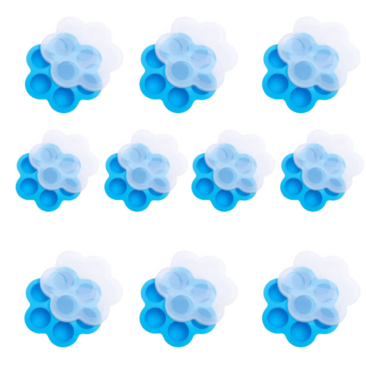 Silicone Baby Food Storage Container Ice Cube Maker Blue - 7 Holes - 10 Pack Bundle