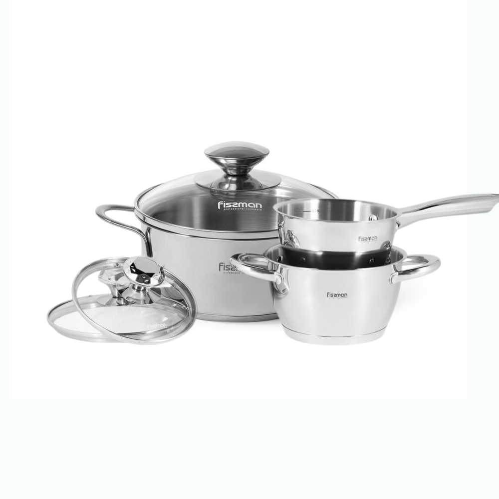 Cookware Set 6pcs Stainless Steel bundle - Glass lids - Green Shop Online