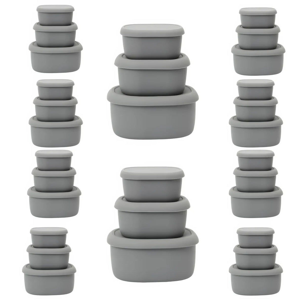 Grey 3-Piece Silicone Lunch Box Set - 10 Pack Bundle