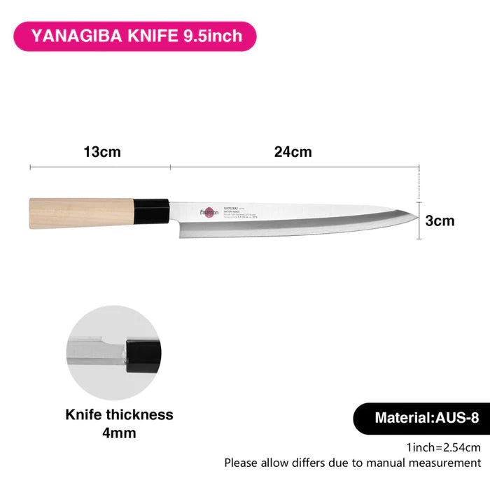 9.5" Yanagiba knife HANZO 24cm Steel AUS-8 - Green Shop Online