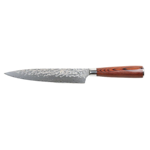 Damascus 8" Chef with hammerstone blade and Pakka wood Handle