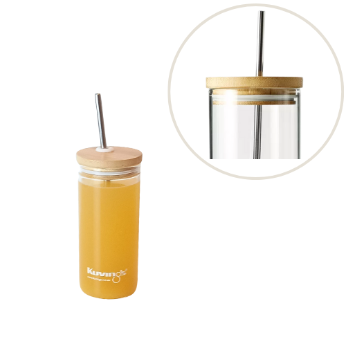 Glass tumbler with Straw & Bamboo Lid - 500ml - Green Shop Online