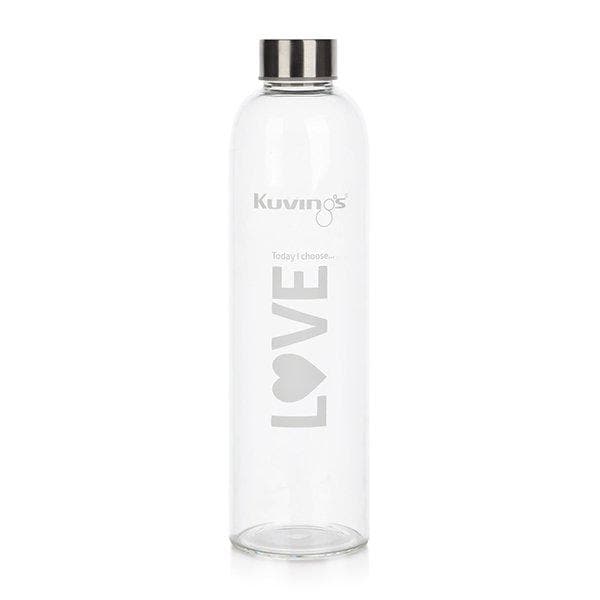 1 Litre Glass Bottle with Stainless Steel Lid, Neoprene Pouch - Joy Peace Love - Green Shop Online