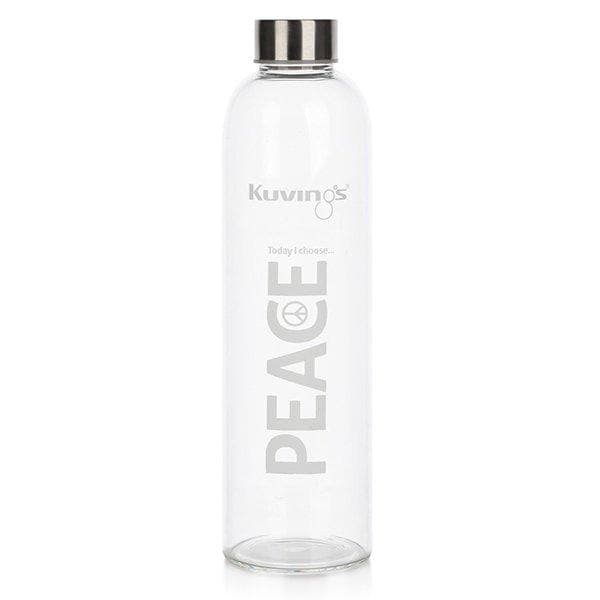 1 Litre Glass Bottle with Stainless Steel Lid, Neoprene Pouch - Joy Peace Love - Green Shop Online