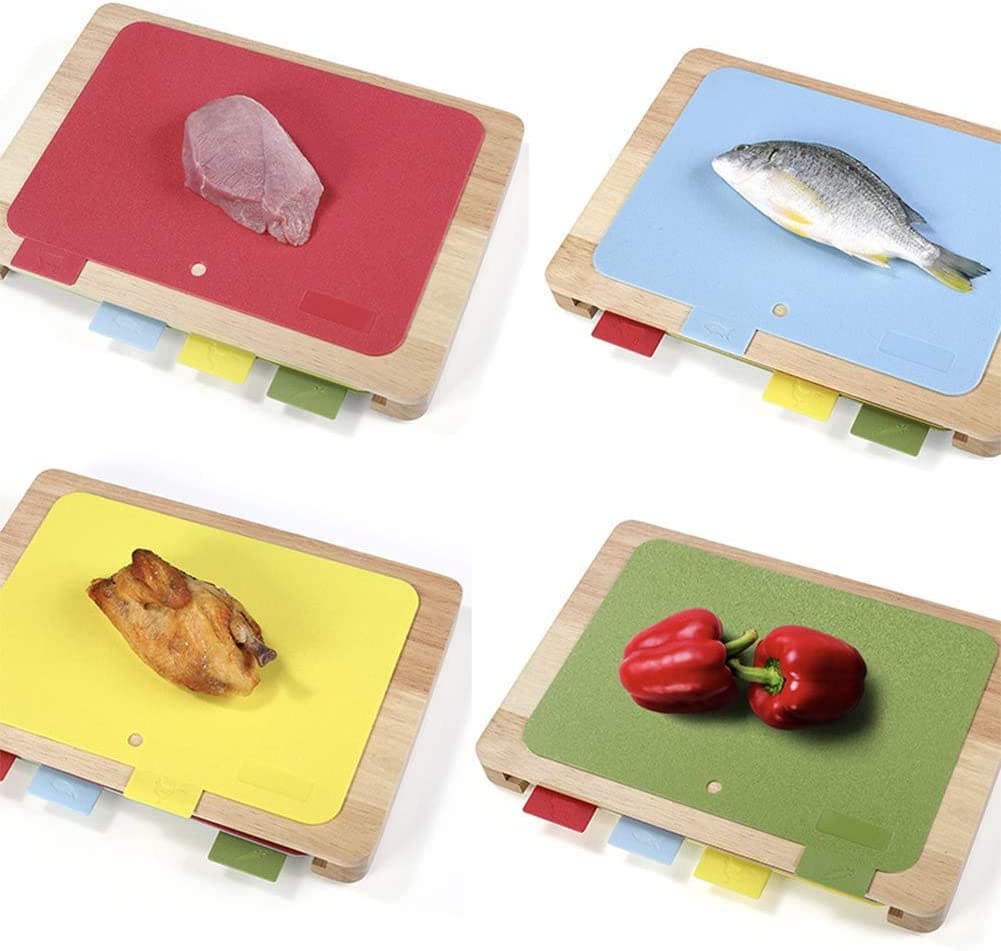 Wooden Cutting And Storage Board Plus 4 Color Coded Chopping Mats - Green Shop Online