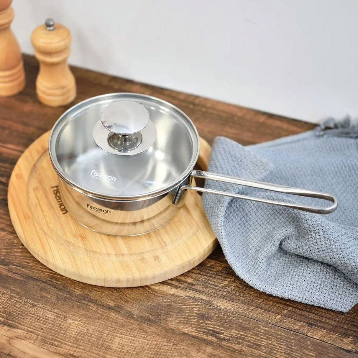 Saucepan with glass lid 14 x 6.5 cm 0.9 LTR stainless steel - Green Shop Online