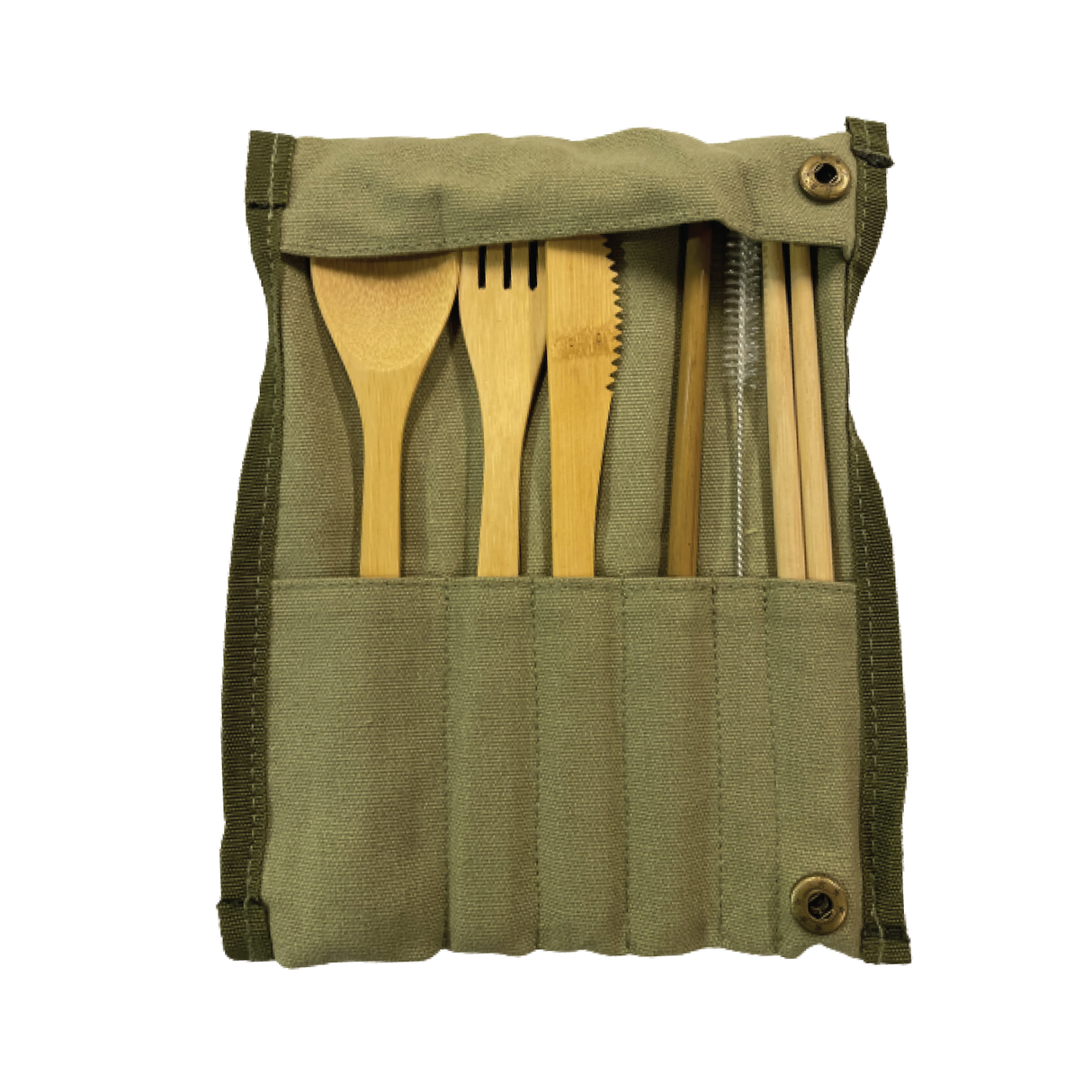 Bamboo Reusable Roll up Cutlery Set - 7 piece - Green Shop Online