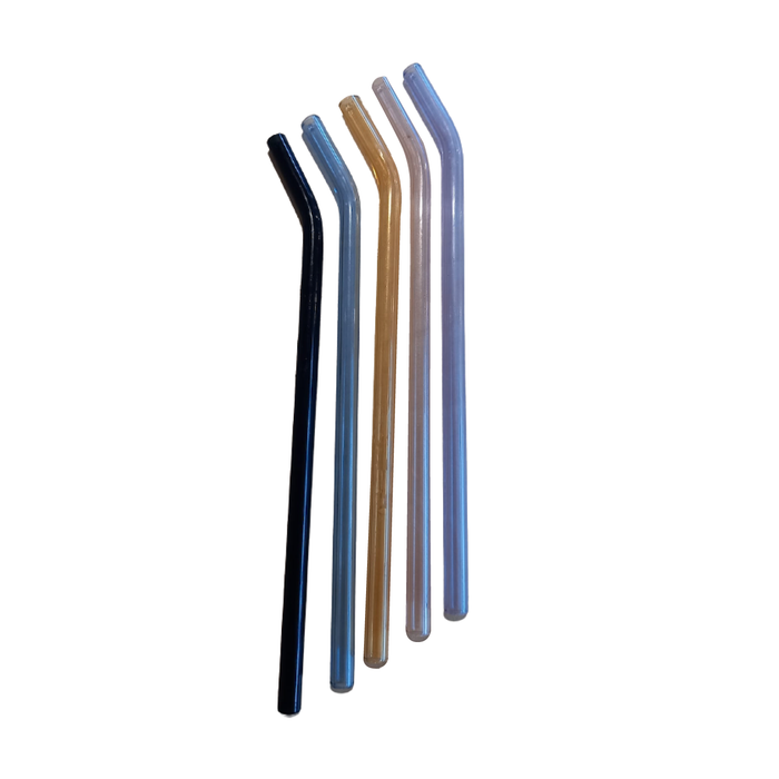 Glass Bent Straws with Wheat Box- 7 pack