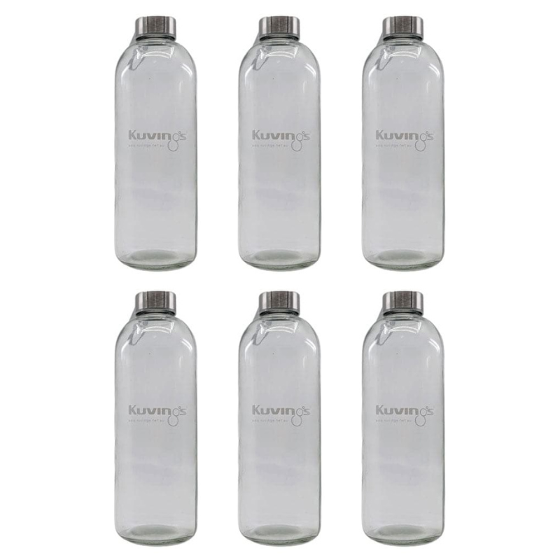 Kuvings Cafe Series clear glass water flask glass bottles with stainless steel lids set of six