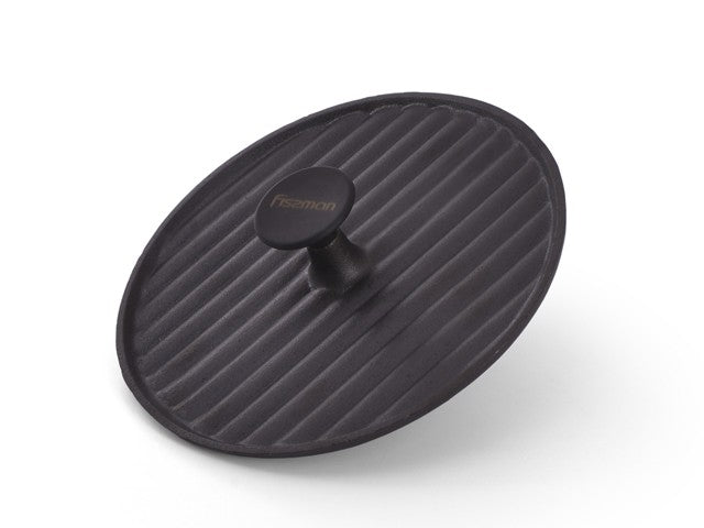 Non-Stick Cast Iron Round Grill Press With Bakelite Knob Black 24cm - Green Shop Online