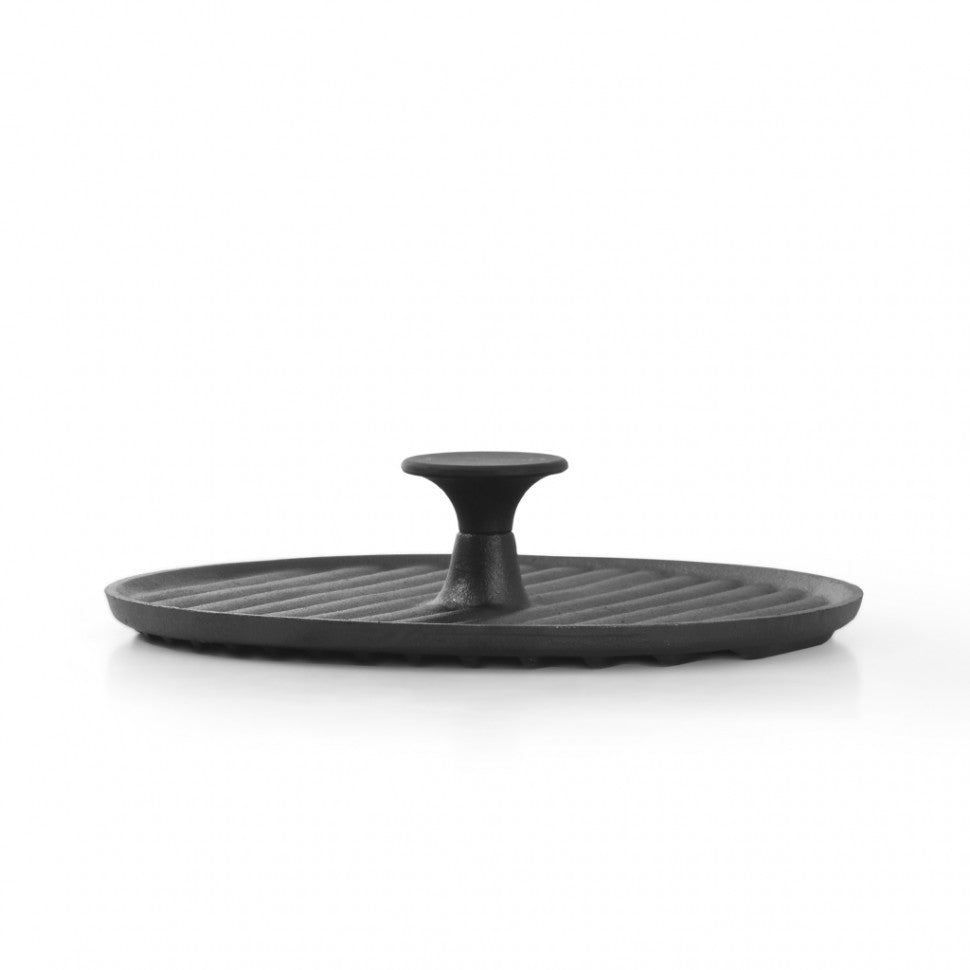 Non-Stick Cast Iron Round Grill Press With Bakelite Knob Black 24cm - Green Shop Online