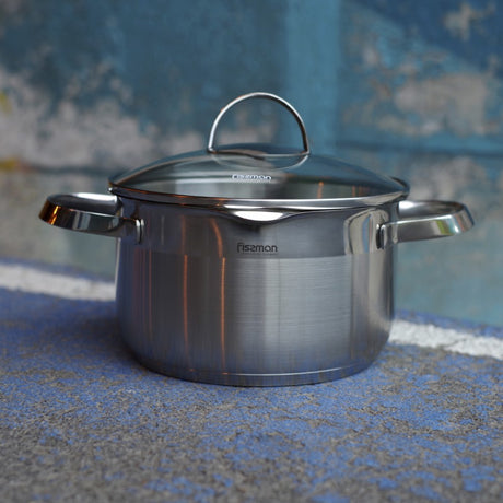 Stockpot 20 x 11.5cm  3.4 LTR with Glass Lid Pouring Lip and Lid Strainer Stainless Steel - Green Shop Online