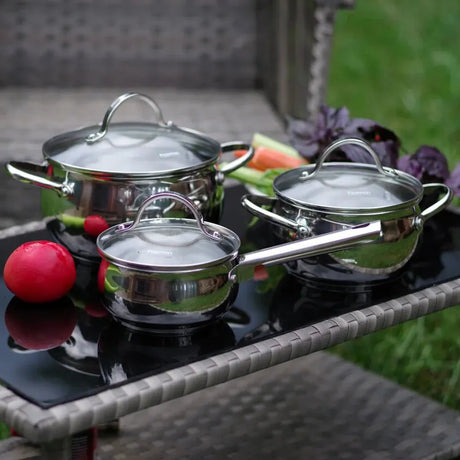 6PCS Cookware Set MARTINEZ 6pcs with Glass Lids / Mirror Outside - Green Shop Online