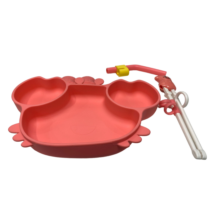 Crab Shaped Silicone Plate Cutlery Set & Kids' Easy-Grab Chopsticks