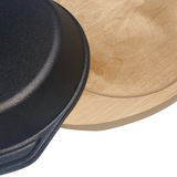 10 x Cast Iron Pan 19cm With Two Thick Side Handles On Wooden Sizzling Plate Tray - Green Shop Online