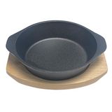 10 x Cast Iron Pan 19cm With Two Thick Side Handles On Wooden Sizzling Plate Tray - Green Shop Online