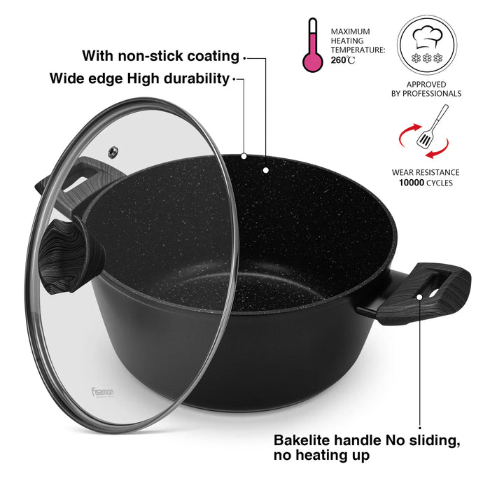 Stockpot 24x11 cm / 4.2 LTR with Glass Lid and Induction Bottom (Aluminium with Non-stick Coating) - ANGELA Series
