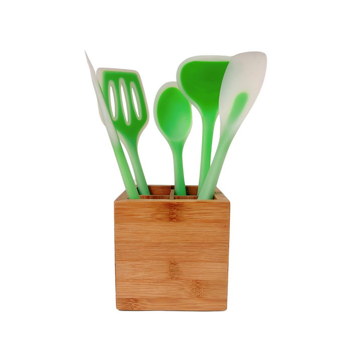Silicone Utensils Pack with Bamboo Caddy