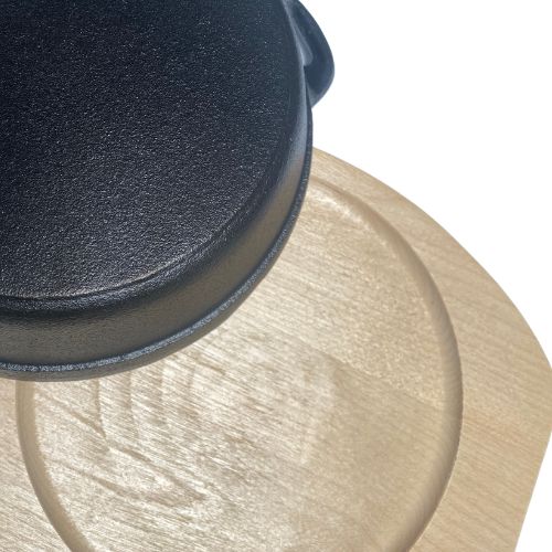 Cast Iron Pan 18 x 4.4cm With Two Side Handles On Wooden Sizzling Plate Tray - Pack of 10 - Green Shop Online