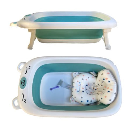 Kids Foldable Bath Tub - Small 78 x 49 x 23cm with Support Pillow - Green Shop Online