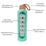 Motivational Sports Bottle 1Ltr with Bamboo Lid & Silicone Sleeve - Green Shop Online