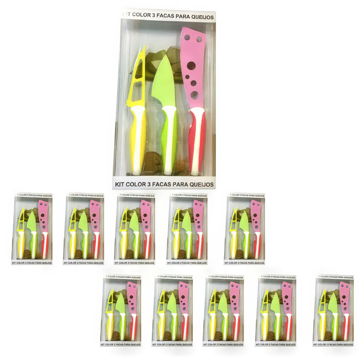 3 Piece Antipasto Cheese Knife Set - 10 Pack
