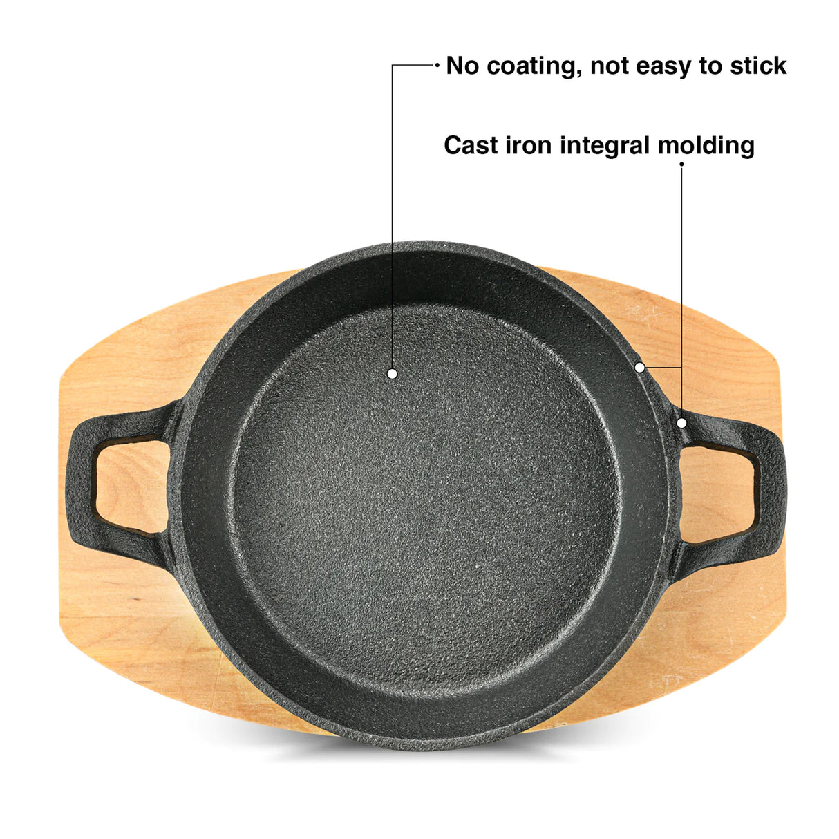 Cast Iron Pan 18 x 4.5cm With Two Side Handles On Wooden Sizzling Plate Tray - Green Shop Online