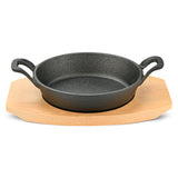 Cast Iron Pan 18 x 4.5cm With Two Side Handles On Wooden Sizzling Plate Tray - Pack of 10 - Green Shop Online