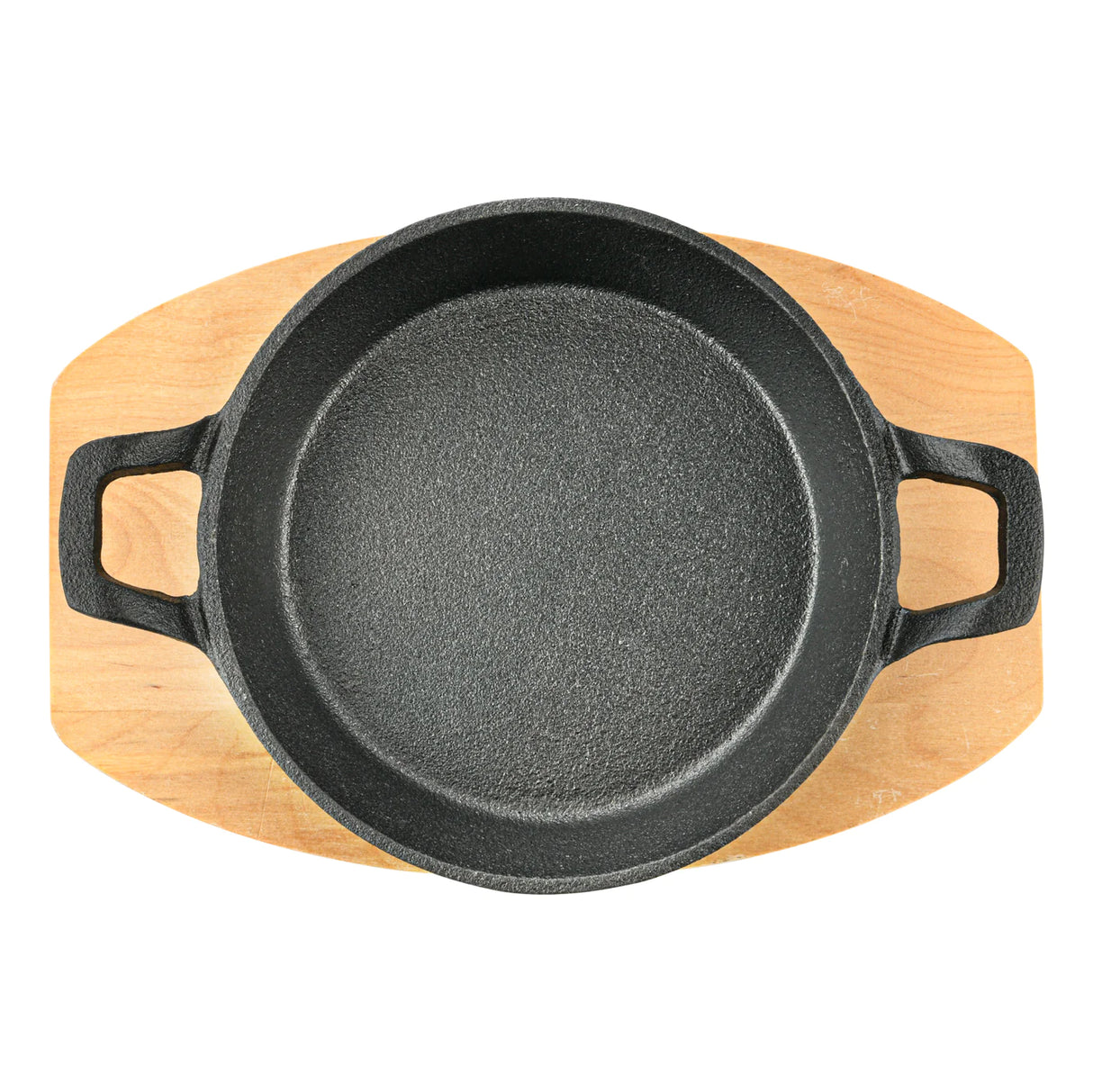 Cast Iron Pan 18 x 4.5cm With Two Side Handles On Wooden Sizzling Plate Tray - Pack of 10 - Green Shop Online