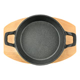 Cast Iron Pan 18 x 4.5cm With Two Side Handles On Wooden Sizzling Plate Tray - Pack of 10 - Green Shop Online