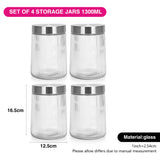 Set of 4 Storage Jars 1300ml (Glass)