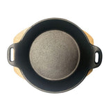 Cast Iron Pan 18 x 4.4cm With Two Side Handles On Wooden Sizzling Plate Tray - Pack of 10 - Green Shop Online