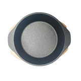 10 x Cast Iron Pan 19cm With Two Thick Side Handles On Wooden Sizzling Plate Tray - Green Shop Online