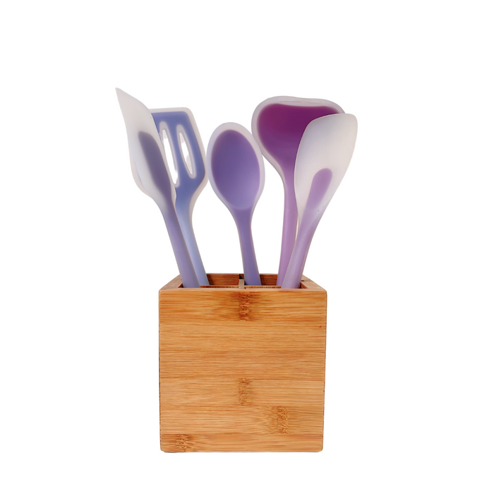 Silicone Utensils Pack with Bamboo Caddy